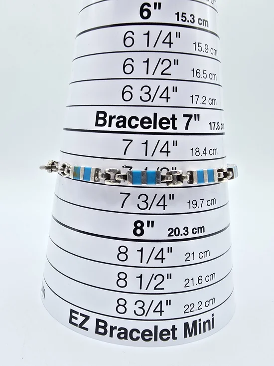 VTG Sterling Silver Turquoise Inlay Link Bracelet 7.5" Southwestern Zuni Style - Picture 9 of 10